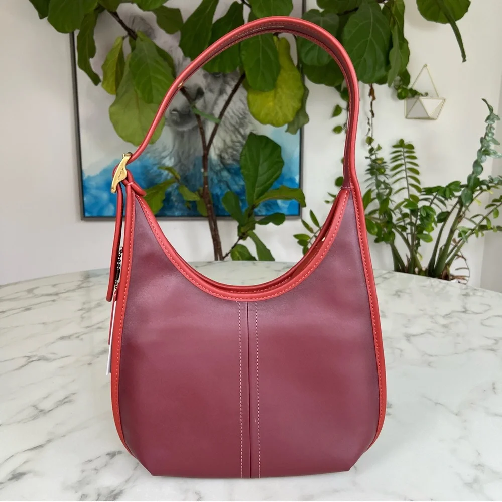 NWT Coach Ergo Shoulder Bag In Colorblock Wine Red Leather Brass Multi C5282_2